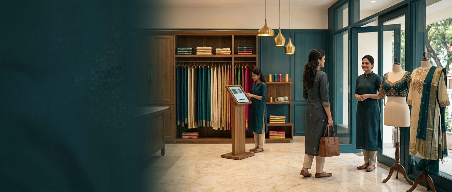 Customer entering the Tailorade phygital boutique for a custom clothing consultation