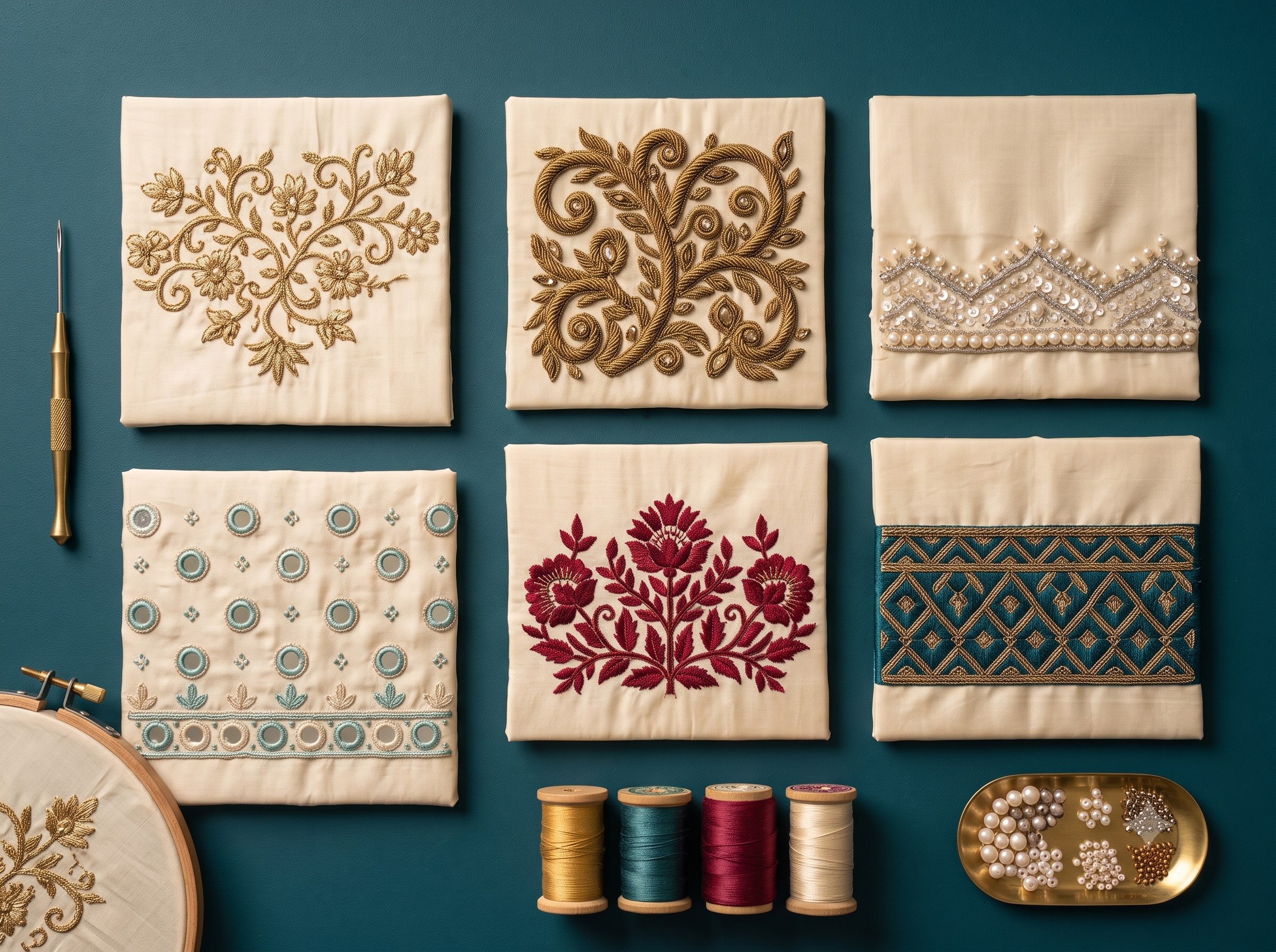 Tailorade embroidery catalog featuring aari, zardosi, mirror work and bridal motifs