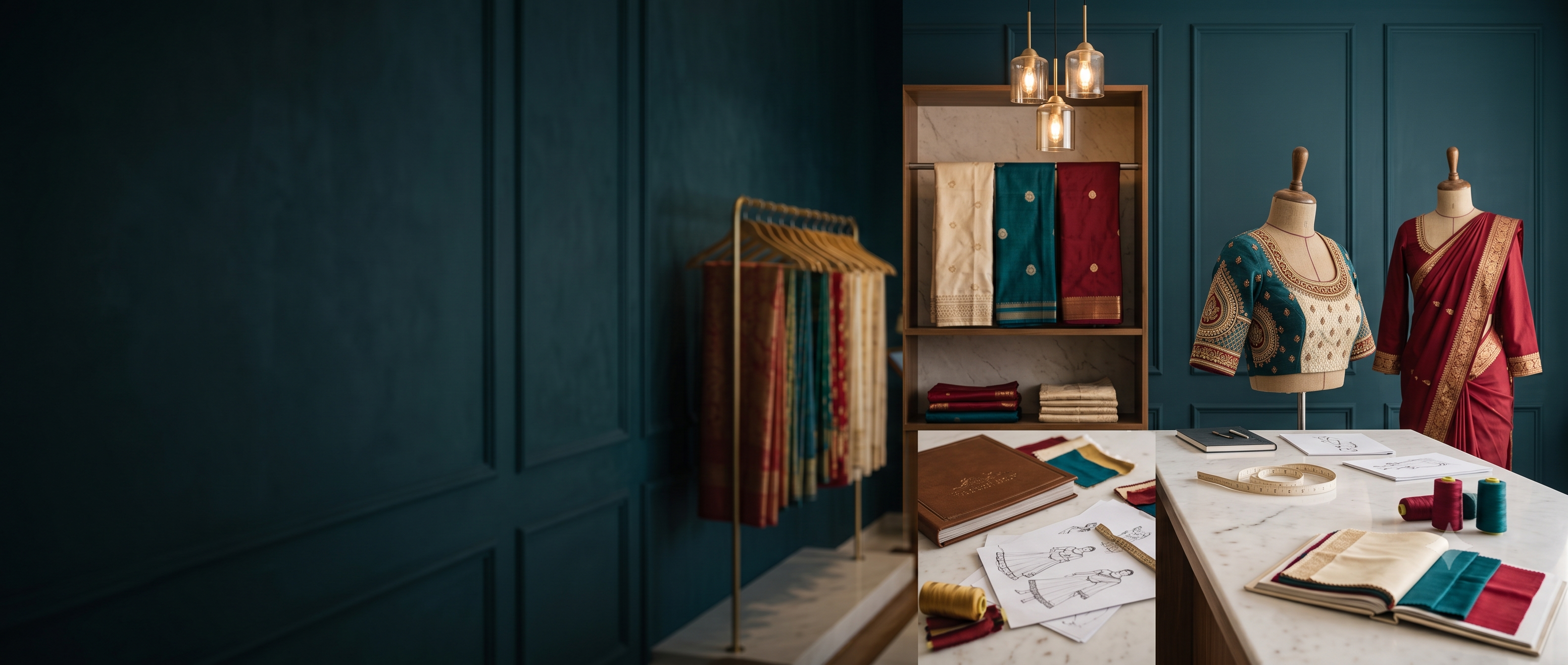 Bespoke blouses and salwars on display in the Tailorade phygital atelier
